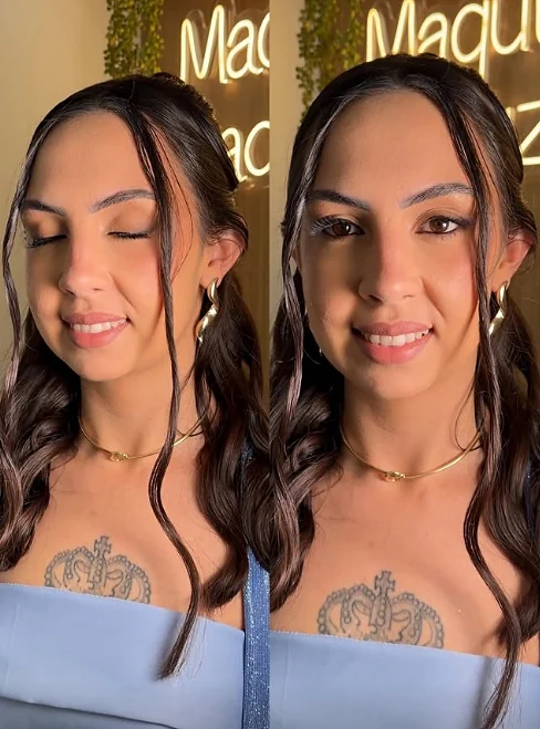 Maquiagem delicada feita pela Laura
